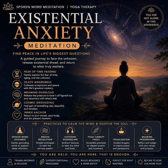 Existential Anxiety Meditation Spoken Word Yoga Therapy for Fear of Time Passing, Death Awareness, Meaning Overload & Cosmic Grounding